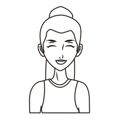 young woman face cartoon in black and white