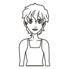 young man face cartoon in black and white