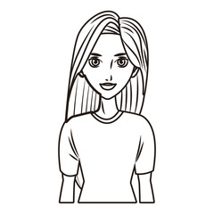 young woman face cartoon in black and white
