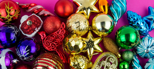 Colorful christmas baubles in rainbow