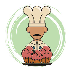 chef with cupcakes cartoon