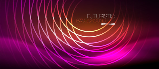 Neon glowing techno lines, hi-tech futuristic abstract background template with square shapes