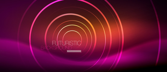 Neon glowing techno lines, hi-tech futuristic abstract background template with square shapes