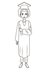 graduate young woman cartoon in black and white