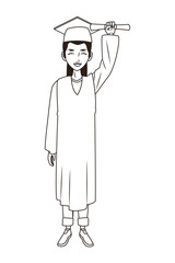 graduate young woman cartoon in black and white