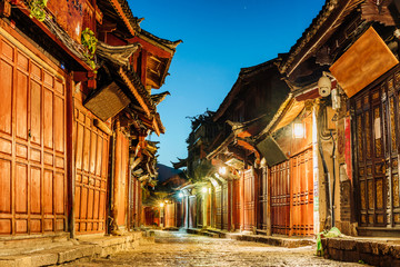 Night View of Dayan Ancient City Street in Lijiang, Yunnan, China