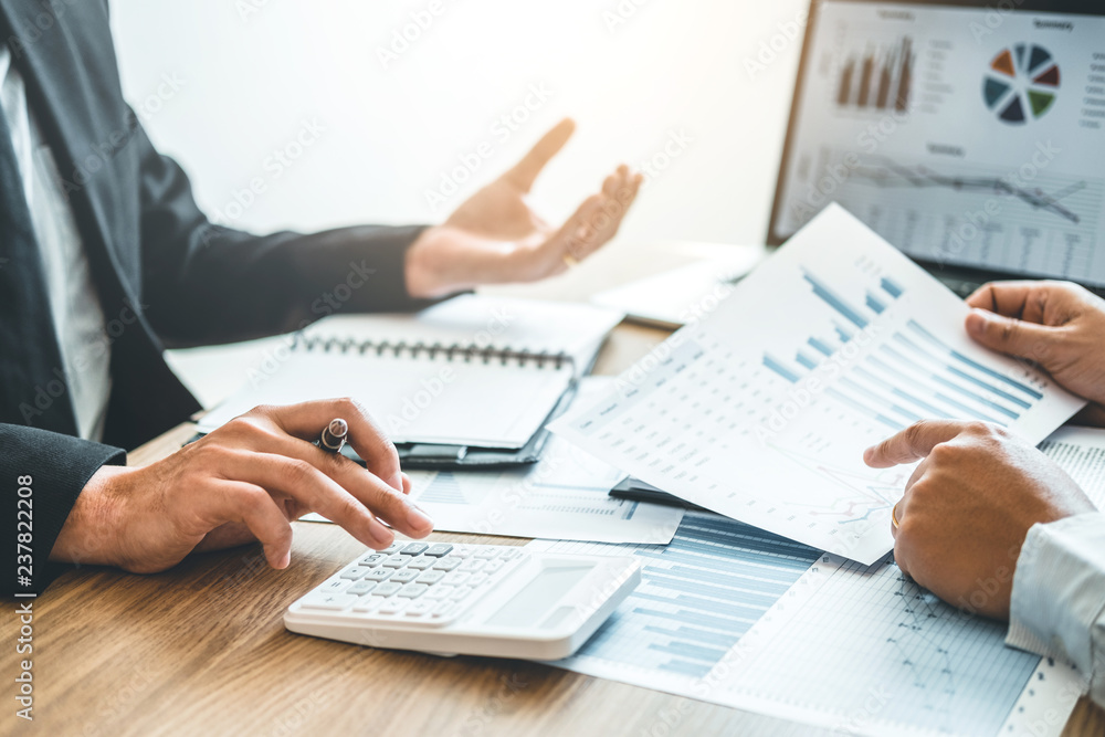 Poster co-working business team meeting planning strategy analysis investment and saving concept. meeting d