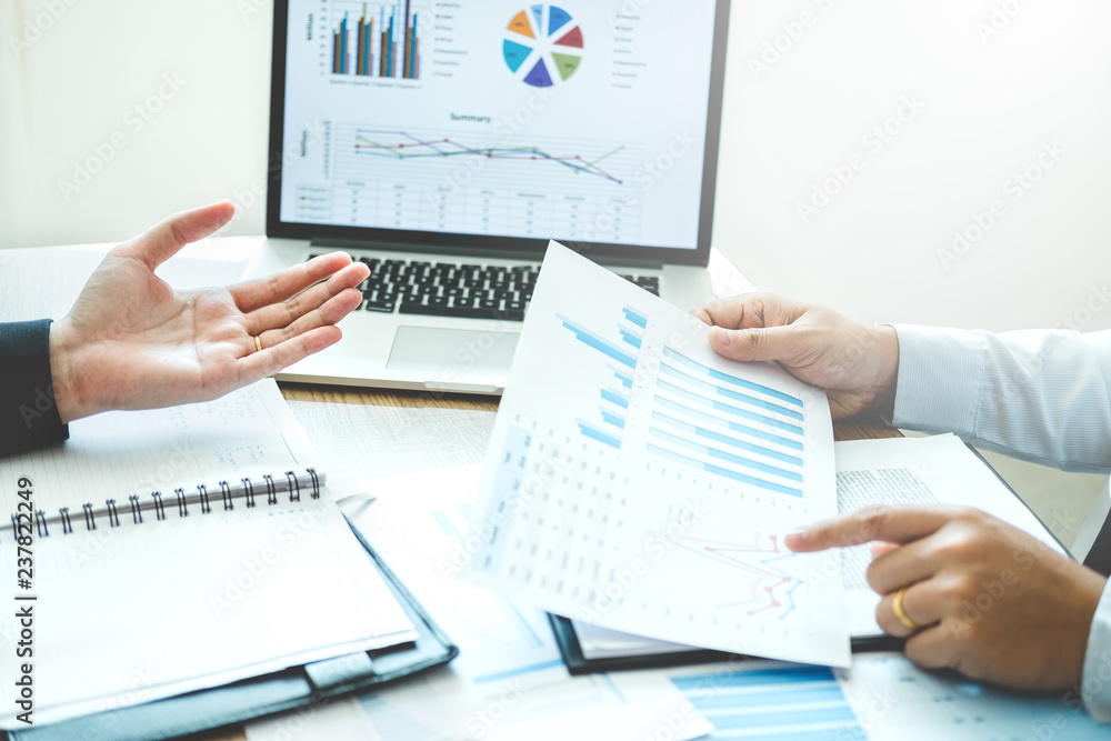 Poster co-working business team meeting planning strategy analysis investment and saving concept. meeting d