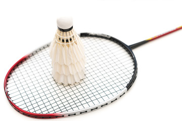 White background image of badminton and racket