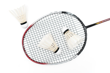 White background image of badminton and racket