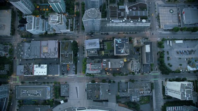 Aerial overhead view downtown Vancouver British Columbia Canada