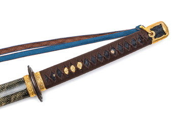 Close up handle of 'Kai Gunto' : Japanese Marine Sword From World War 2  isolated in white...