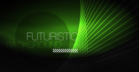 Digital technology abstract background - neon geometric design. Abstract glowing lines. Colorful techno background. Futuristic shape.