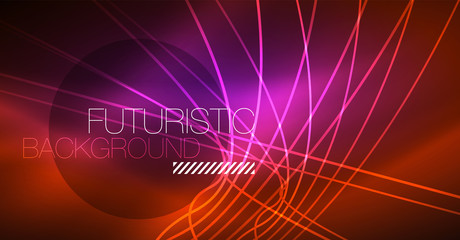 Neon glowing magic background, neon banner, night sky wallpaper. Magic light effect. Christmas abstract pattern.