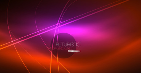 Neon glowing magic background, neon banner, night sky wallpaper. Magic light effect. Christmas abstract pattern.