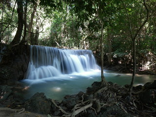 Floor 1-4 of HUAY MAEKAMIN  Waterfall  at KHUEANSRINAGARINDRA National Park , Kanchanaburi , Thailand.