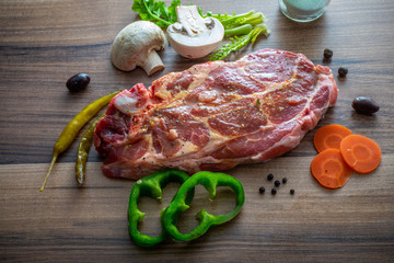 Pork neck meat and vegetables