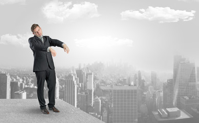 Zombi elegant businessman on the top of the city

