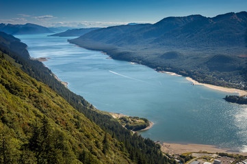 South facing view of Gastineau Channel from Mount Roberts, Juneau, Alaska, USA.