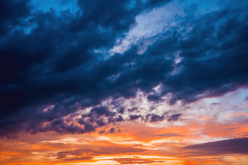 dramatic sky with clouds sunset evening twilight in rural