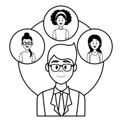 Businessman with friends in black and white