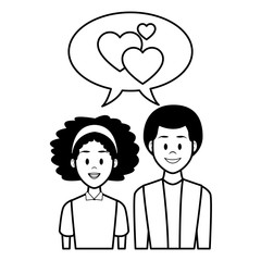 Young couple cartoon in black and white