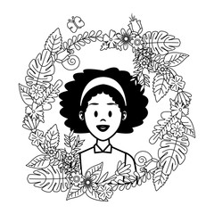 Woman profile cartoon in black and white