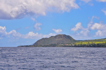 The view of Brimstone Hill Fortress National Park in St. Kitts from the ocean
