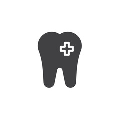Dental care vector icon. filled flat sign for mobile concept and web design. Tooth with medical cross simple solid icon. Symbol, logo illustration. Pixel perfect vector graphics