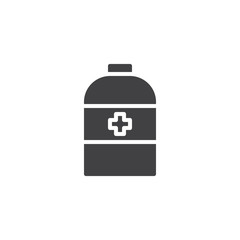 Medicine bottle vector icon. filled flat sign for mobile concept and web design. Medical bottle with cross simple solid icon. Symbol, logo illustration. Pixel perfect vector graphics