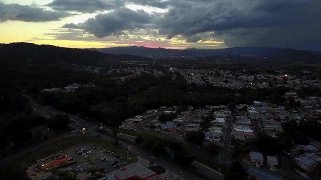 Aerial View Of Gurabo, Puerto Rico. A Small Town Surrounded By Mountains On The Island Of Puerto Rico.