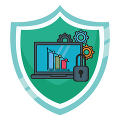 Laptop with graphs and gears