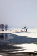 park pavilion snow scene