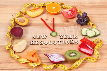 Fresh fruits with vegetables. Healthy lifestyles and new year resolutions concept