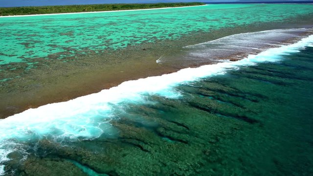 Aerial of Tupai Heart Island coral reef atoll in the South Pacific Ocean