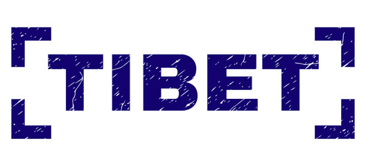 TIBET caption seal watermark with grunge texture. Text caption is placed inside corners. Blue vector rubber print of TIBET with grunge texture.