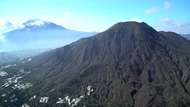 Aerial view Mt Batur Mt Abang Volcano Bali Indonesia Southeast Asia