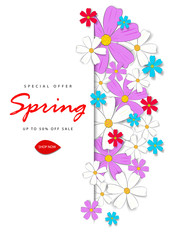 Vector illustration. Colorful spring background with beautiful flowers. 