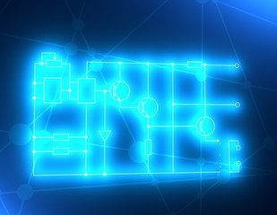 High-tech technology background. Abstract circuit board illustration. 3D rendering