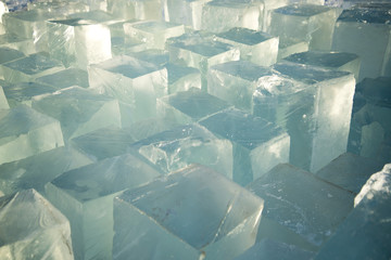 natural ice blocks from the lake in the sun