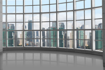 Fototapeta na wymiar High rise luxury design concept, window grid square pattern with skyline background