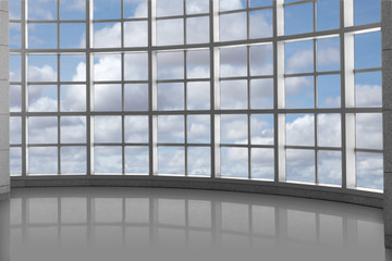 High rise concept background of luxury window grid with view of sky and clouds