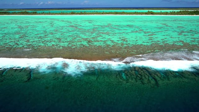 Aerial view of the coconut plantation Tupai Heart Island in the South Pacific 