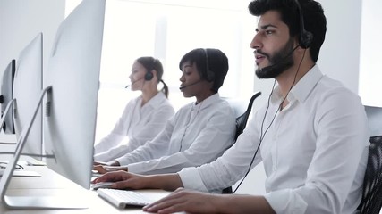 Call Center Operator. Man In Headset Working At Contact Center