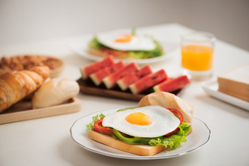 Delicious fresh homemade breakfast on the table