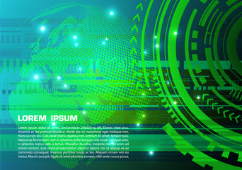 Obraz premium Vector hi-tech abstract colorful background with dotted globe in green color