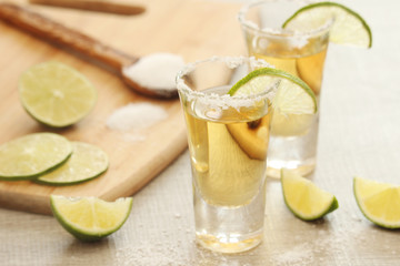 Tequila shots with lime