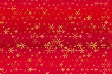 Winter pattern with Golden stars and snowflakes on red blurred background. Scalable vector graphic