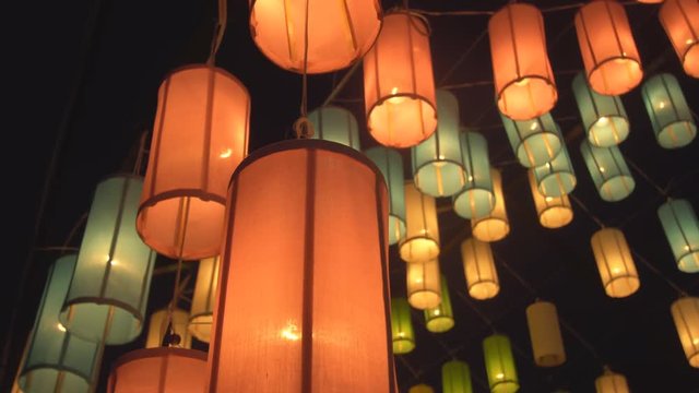 Lanna lanterns at night, Yi peng Thai lantern festival.