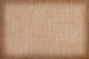 Linen fabric texture or background, Brown color.
